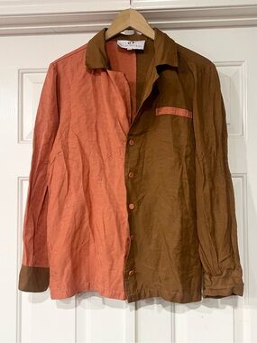 The Bright Side by Rocky Barnes Linen Two-Tone Coral and Brown Button-Up Shirt